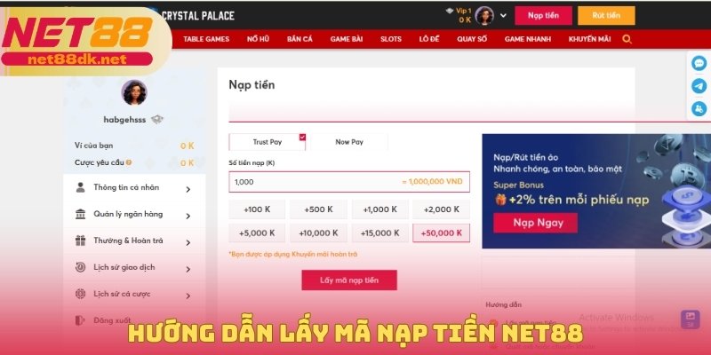 Hướng dẫn lấy mã nạp tiền Net88